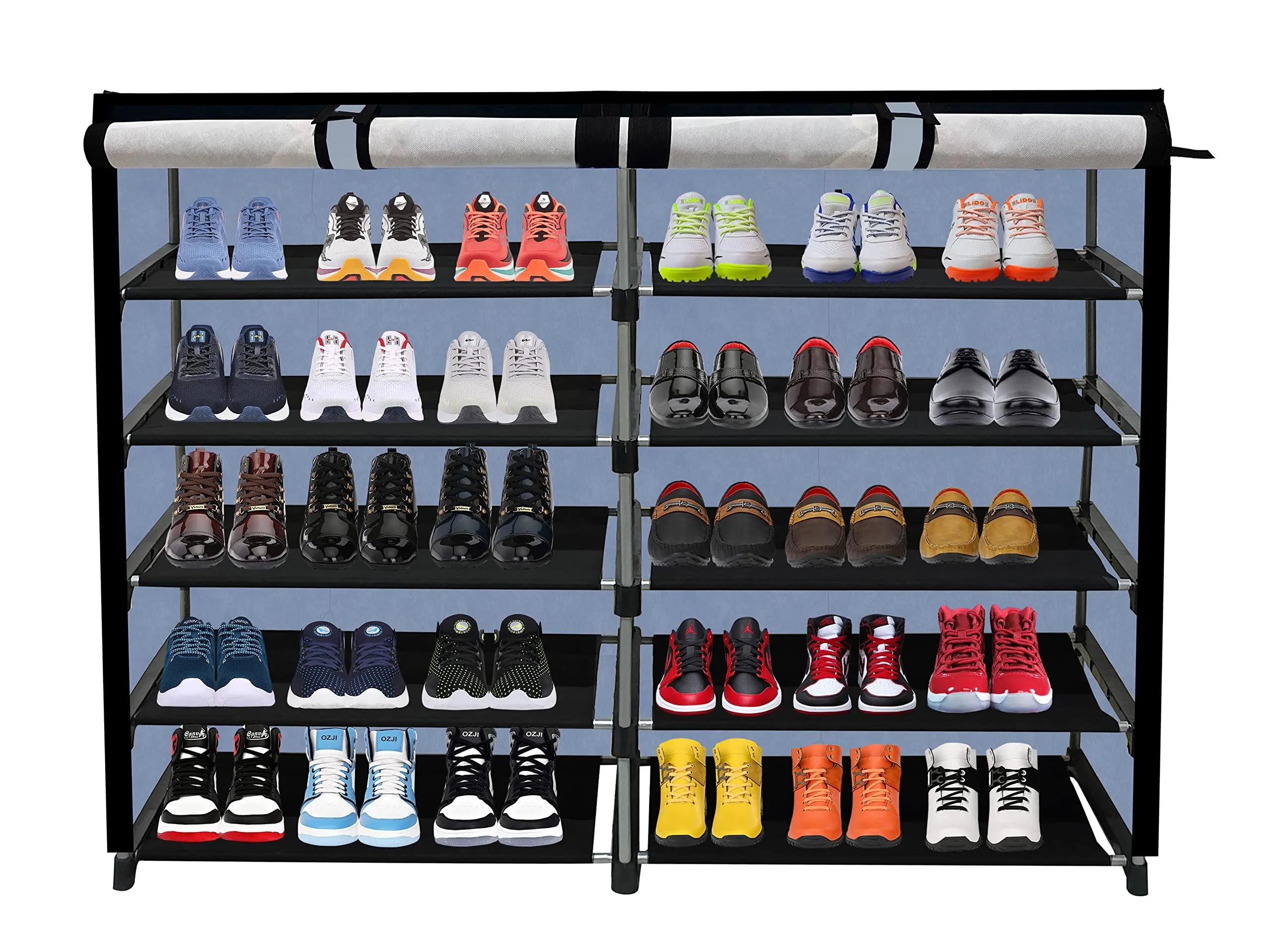 KONLINE® Multipurpose 10 Shelves Joker Card Print Shoe Rack For Home Collapsible Wardrobe For Clothes Organiser/Storage, Shoe Cabinet For Home & Office(Grey, Metal)