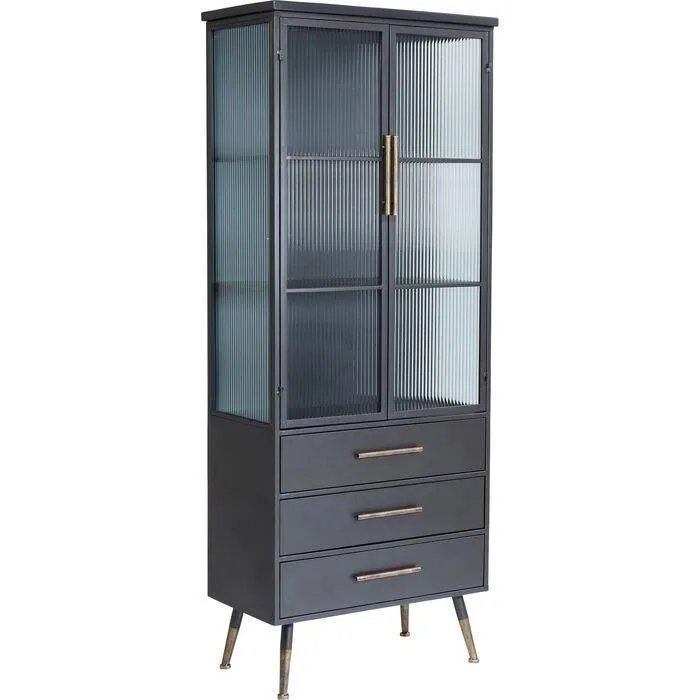 La Gomera Black Metal/Glass 2 Doors 3 Drawers Cabinet