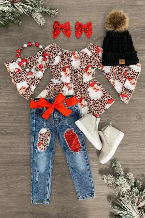 Leopard Santa Denim Pant Set