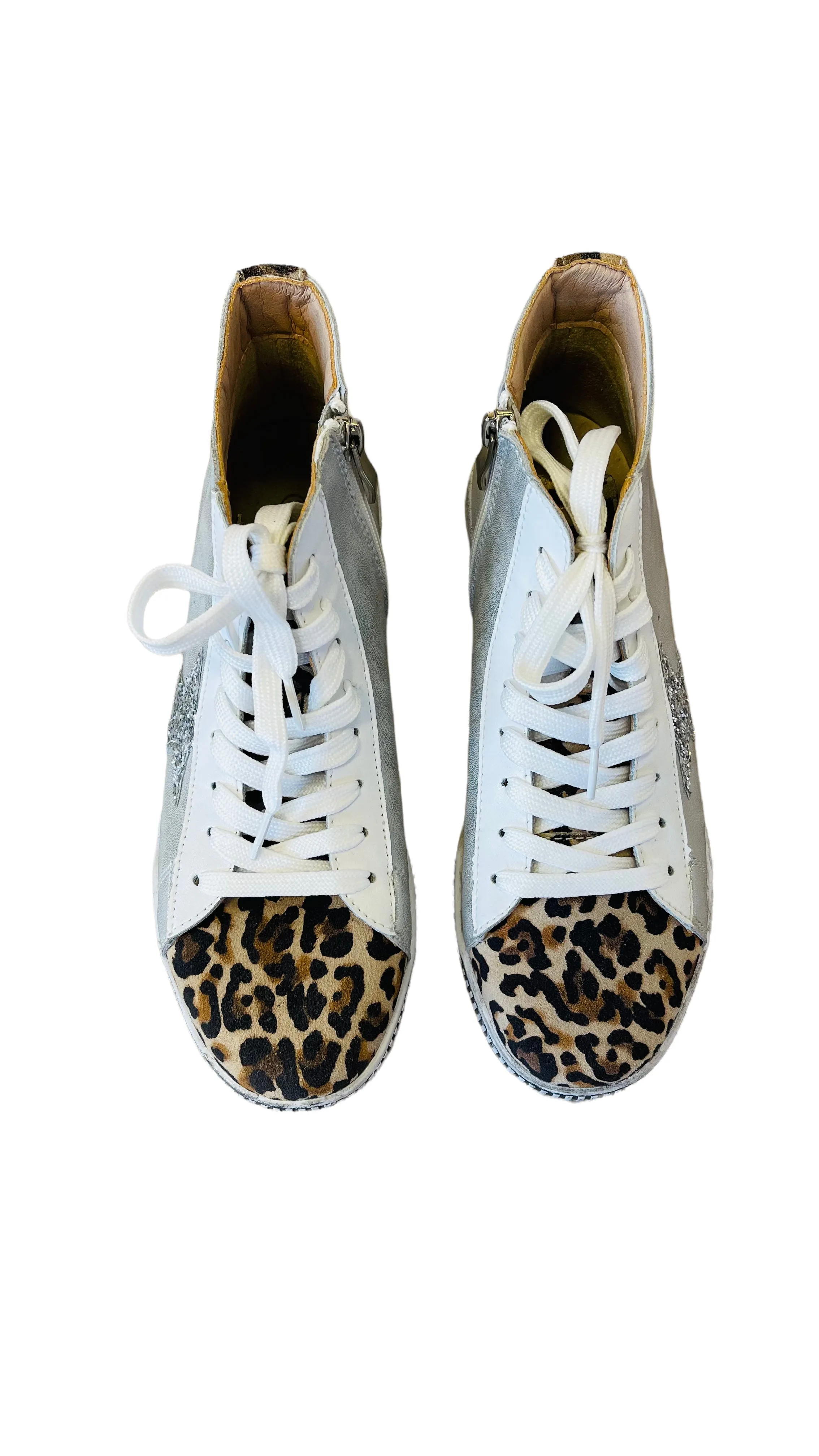 LEOPARD TOE SILVER GLITTER STAR HIGH TOP SNEAKER