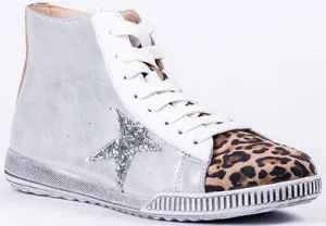 LEOPARD TOE SILVER GLITTER STAR HIGH TOP SNEAKER