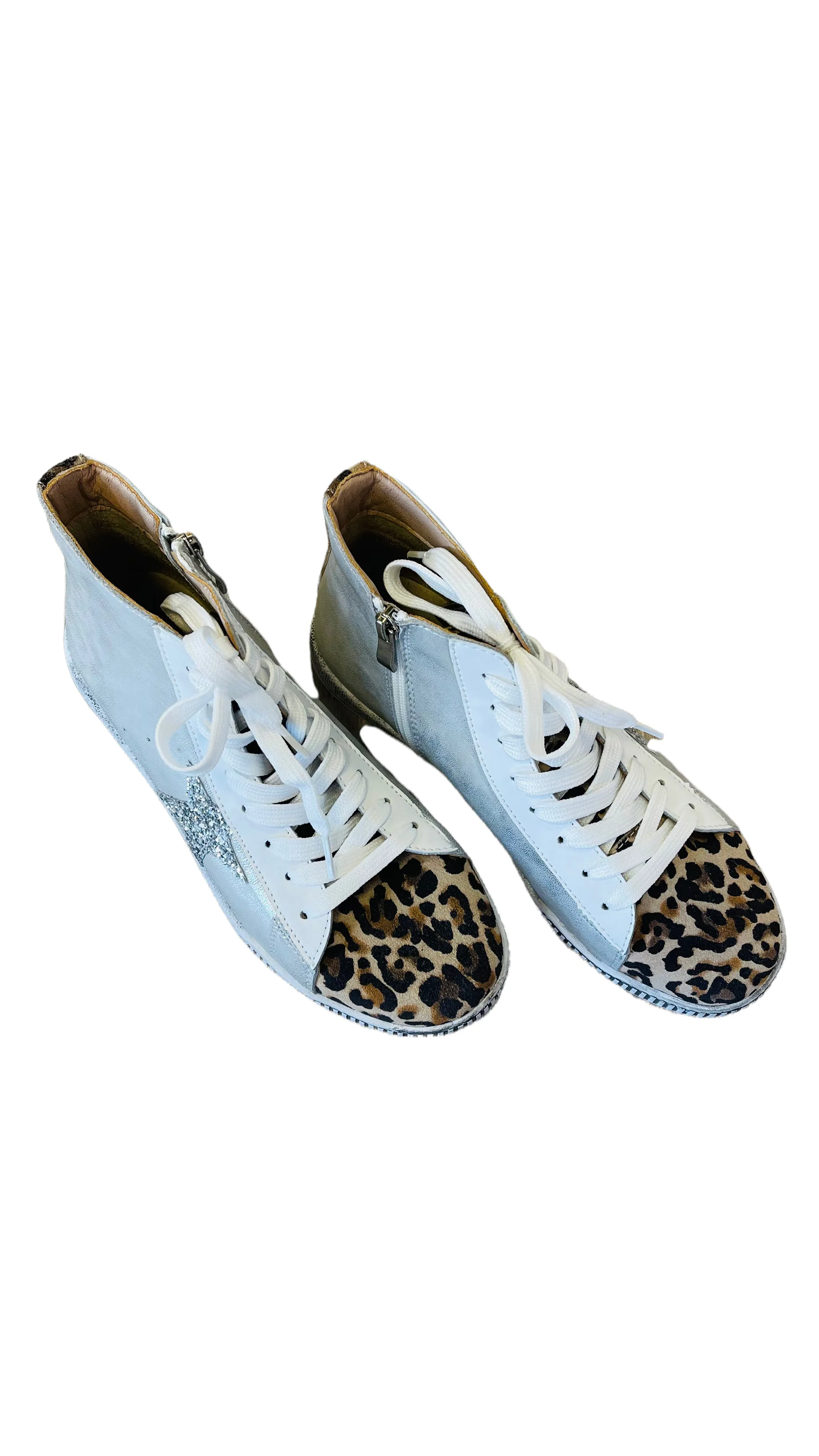 LEOPARD TOE SILVER GLITTER STAR HIGH TOP SNEAKER