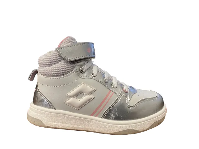 Lotto sneakers alta da bambina con zip e laccio elastico Roket AMF III Mid Metal 218172 9F2 mushroom gray-white-silver