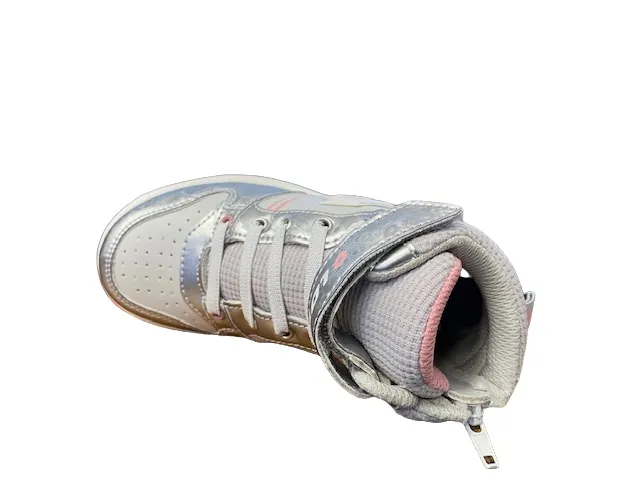 Lotto sneakers alta da bambina con zip e laccio elastico Roket AMF III Mid Metal 218172 9F2 mushroom gray-white-silver