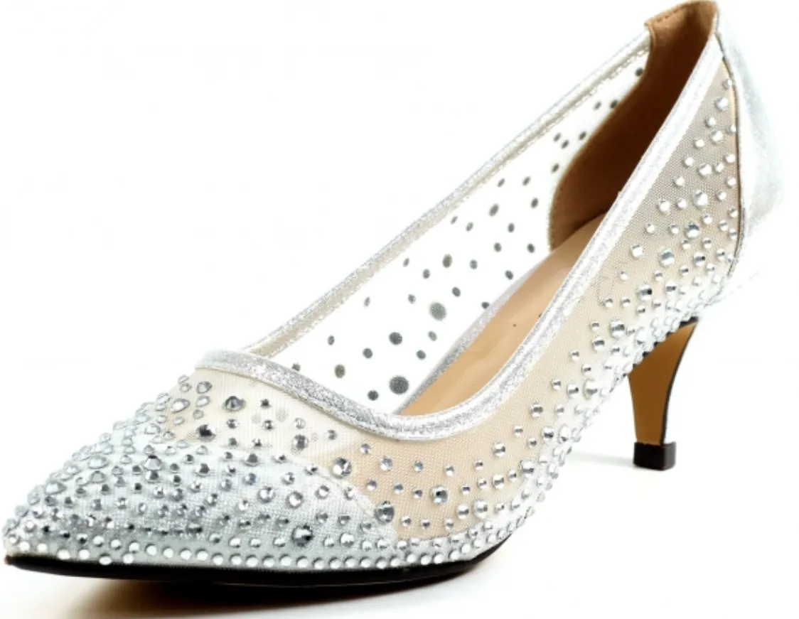 Lunar FLR524 Alisha Silver Low Heeled Court Shoes