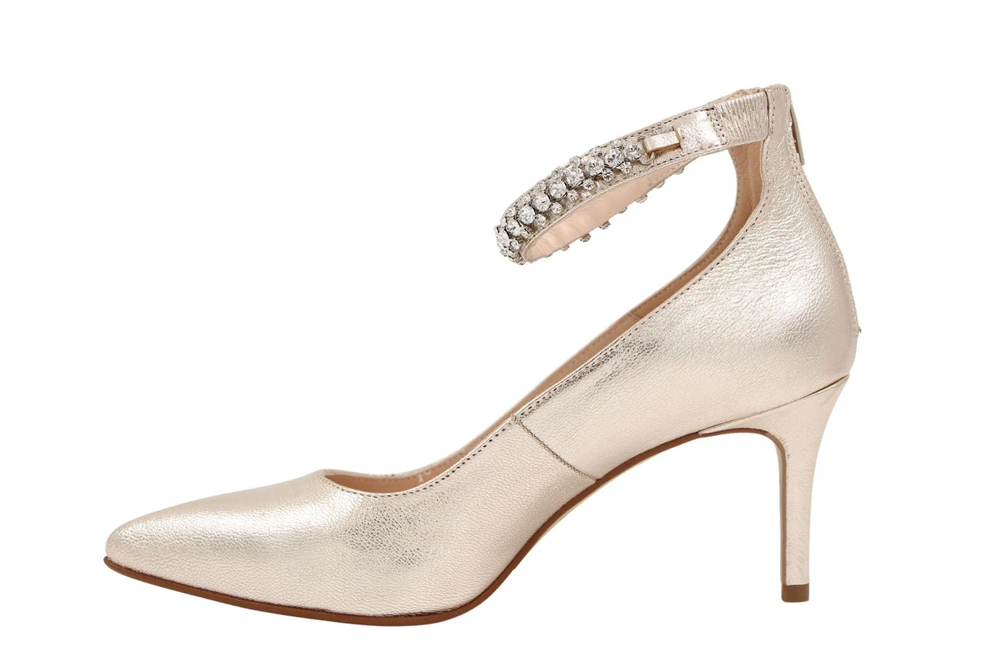 MARIAN Gold leather pointed toe mid heel court shoe with diamante cuff