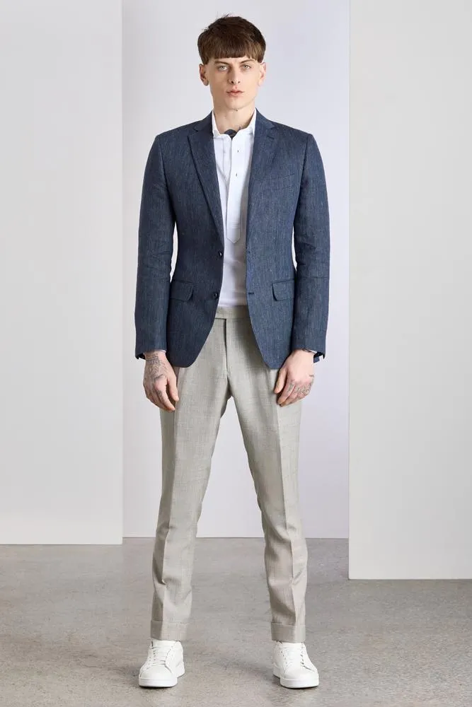 Matias Sports Jacket - Denim Blue Herringbone Linen