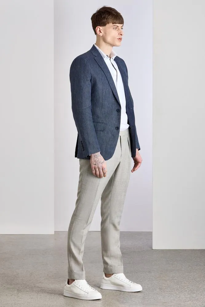 Matias Sports Jacket - Denim Blue Herringbone Linen