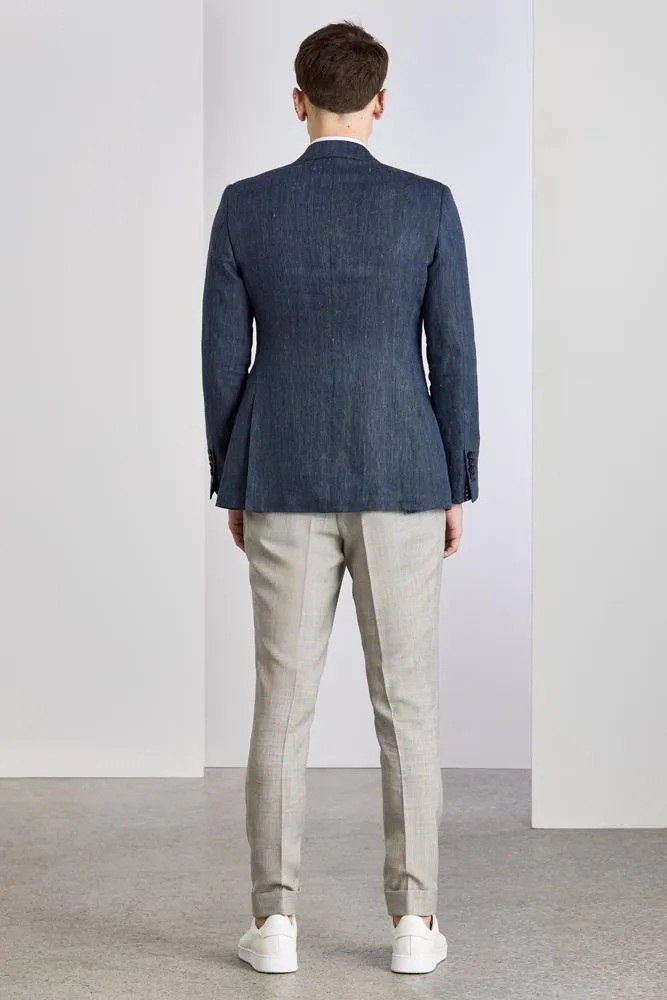 Matias Sports Jacket - Denim Blue Herringbone Linen