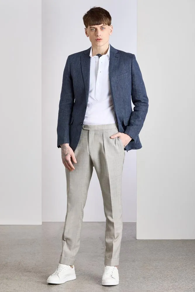 Matias Sports Jacket - Denim Blue Herringbone Linen