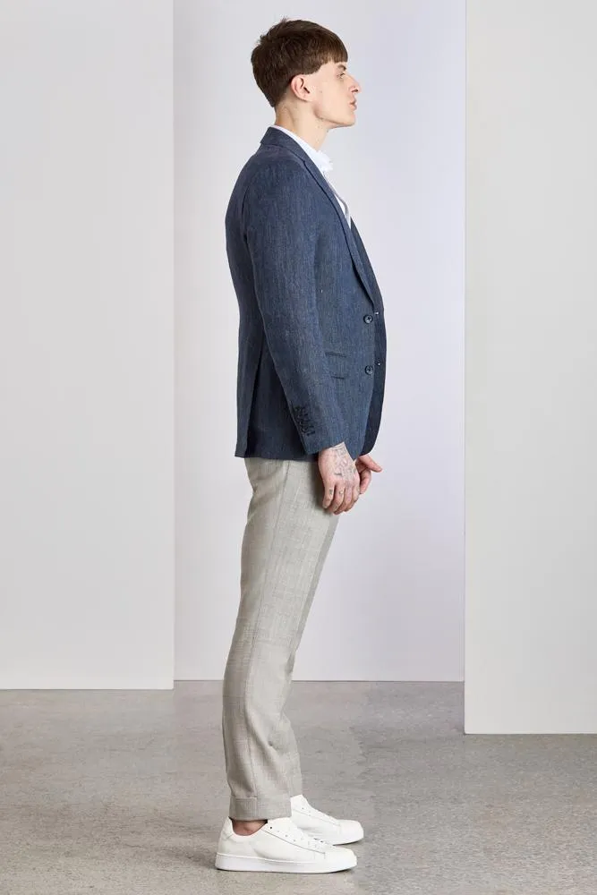 Matias Sports Jacket - Denim Blue Herringbone Linen