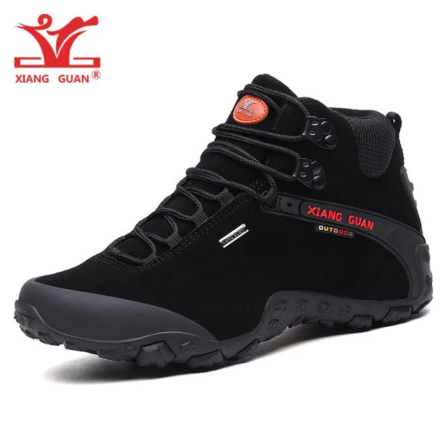 Men Hiking Boots Cow Black Waterproof Sports Climbing Outdoor