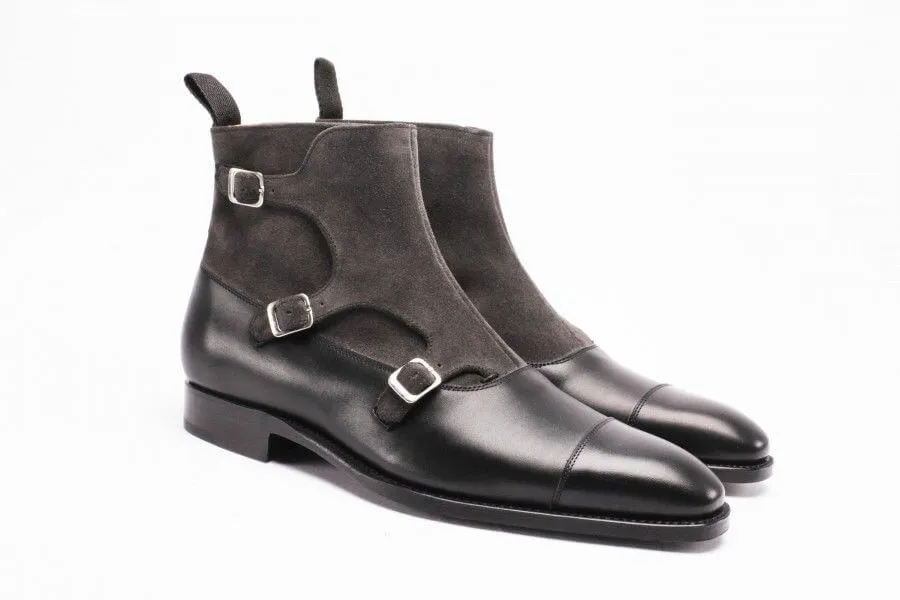 Men Two Tone Leather Boot, Men Triple Monk Boot, Mens Formal Boot