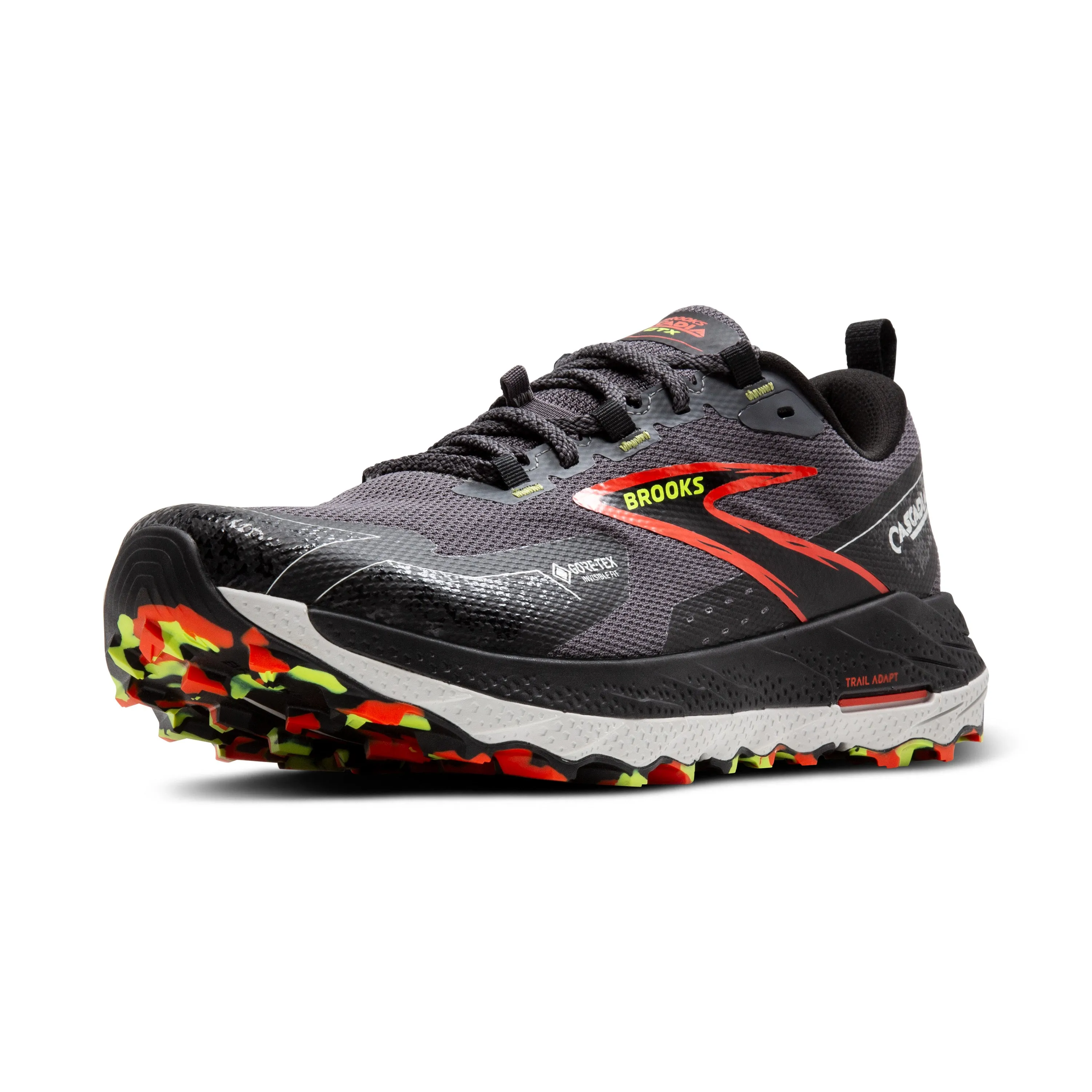 Men's Brooks Cascadia 18 GTX Color: Black Pearl/ Tomato