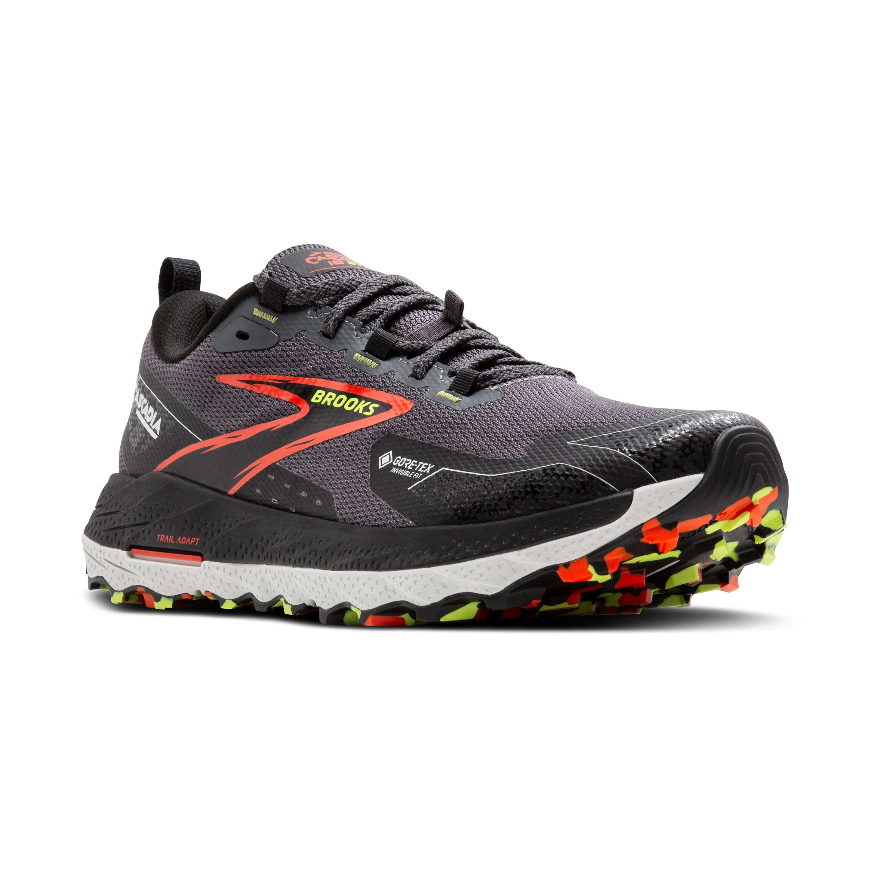 Men's Brooks Cascadia 18 GTX Color: Black Pearl/ Tomato