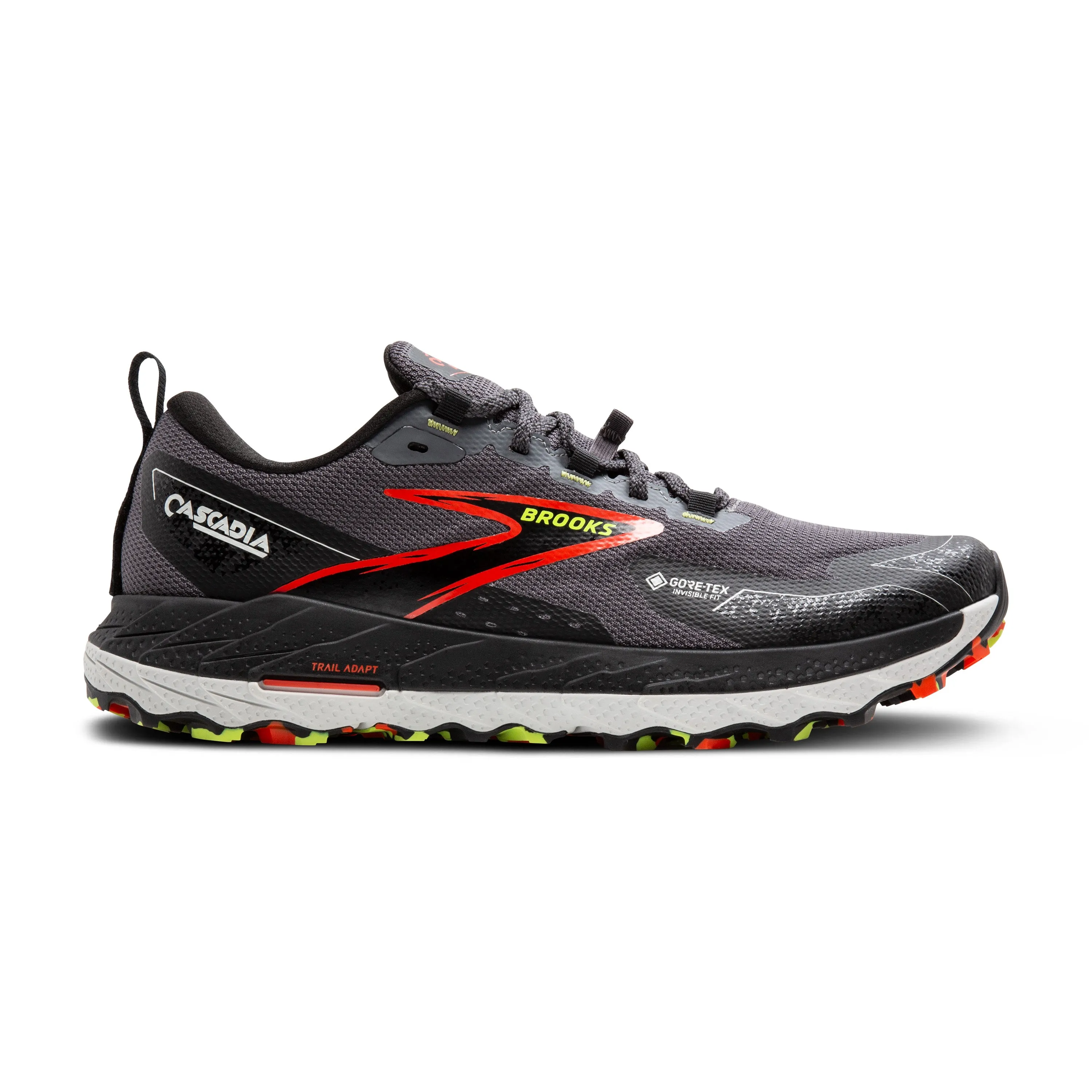 Men's Brooks Cascadia 18 GTX Color: Black Pearl/ Tomato