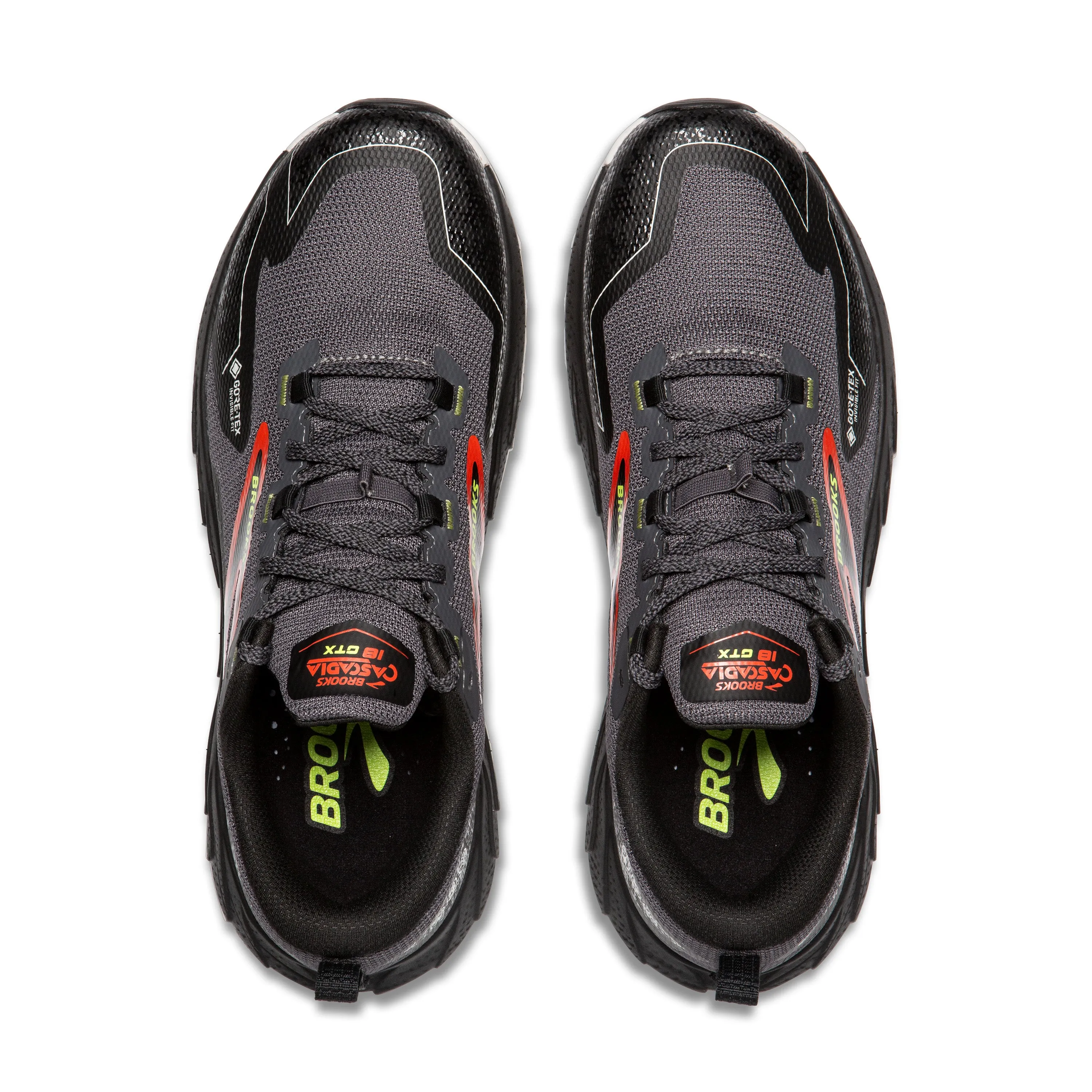 Men's Brooks Cascadia 18 GTX Color: Black Pearl/ Tomato