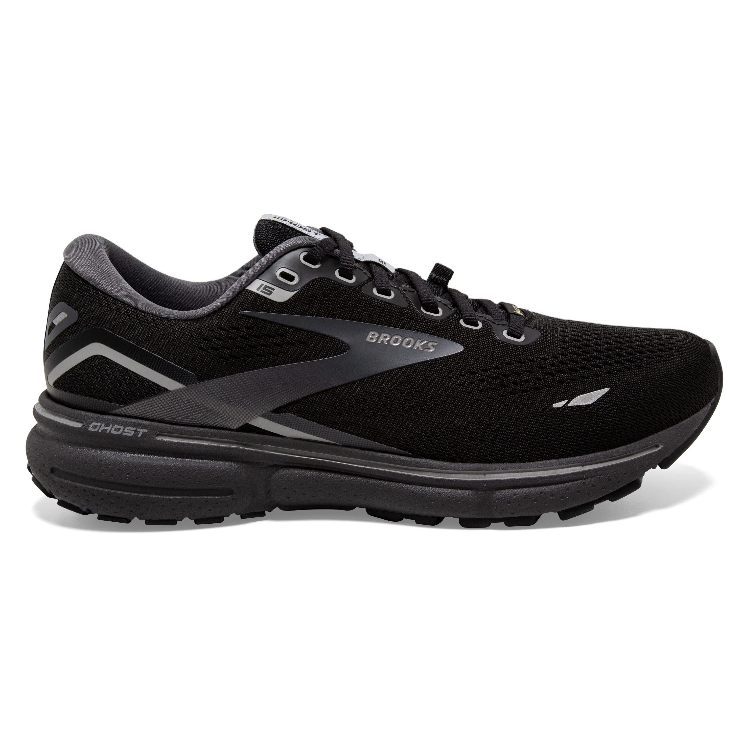 Men's Brooks Ghost 15 GTX Color: Black/Blackened Pearl/Alloy