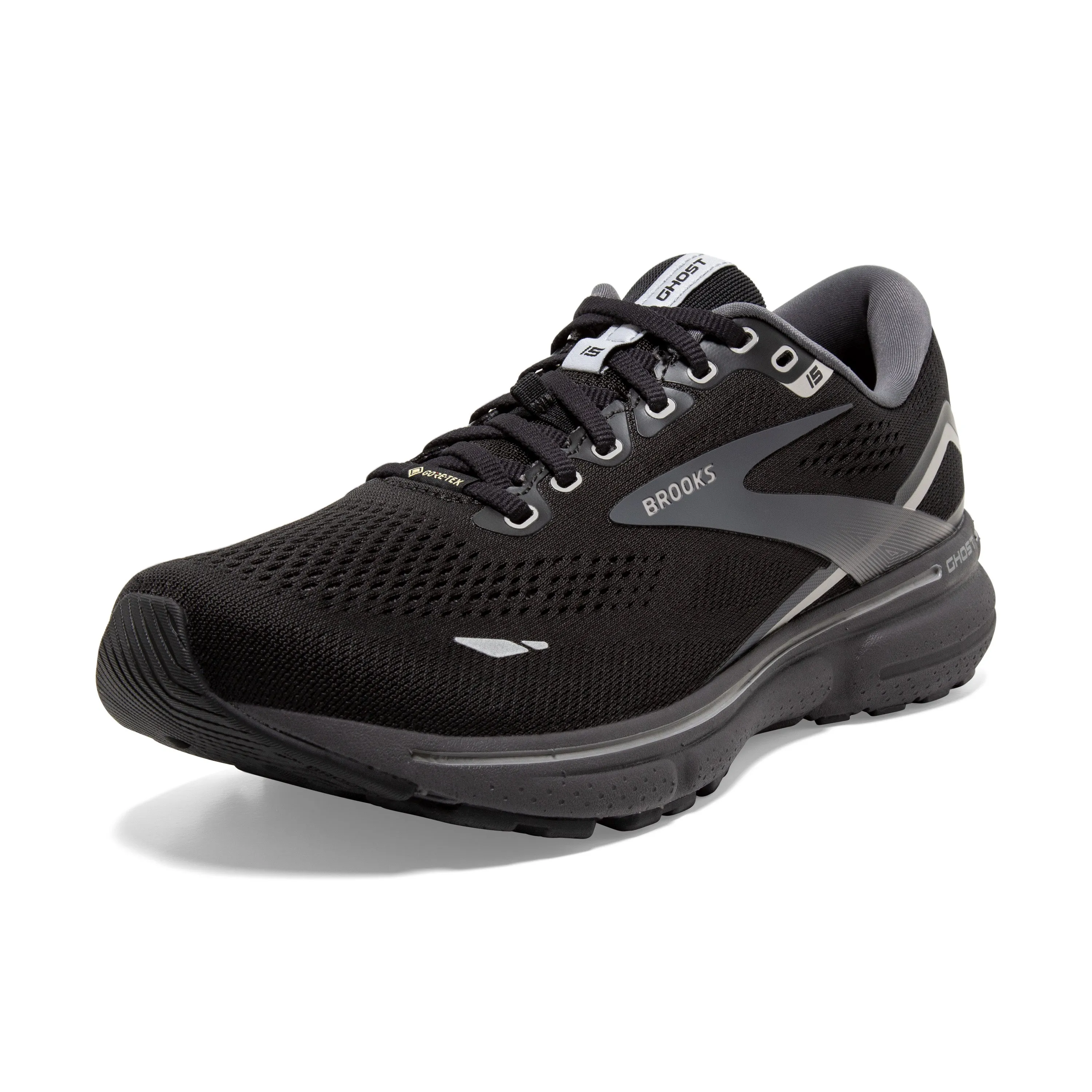 Men's Brooks Ghost 15 GTX Color: Black/Blackened Pearl/Alloy