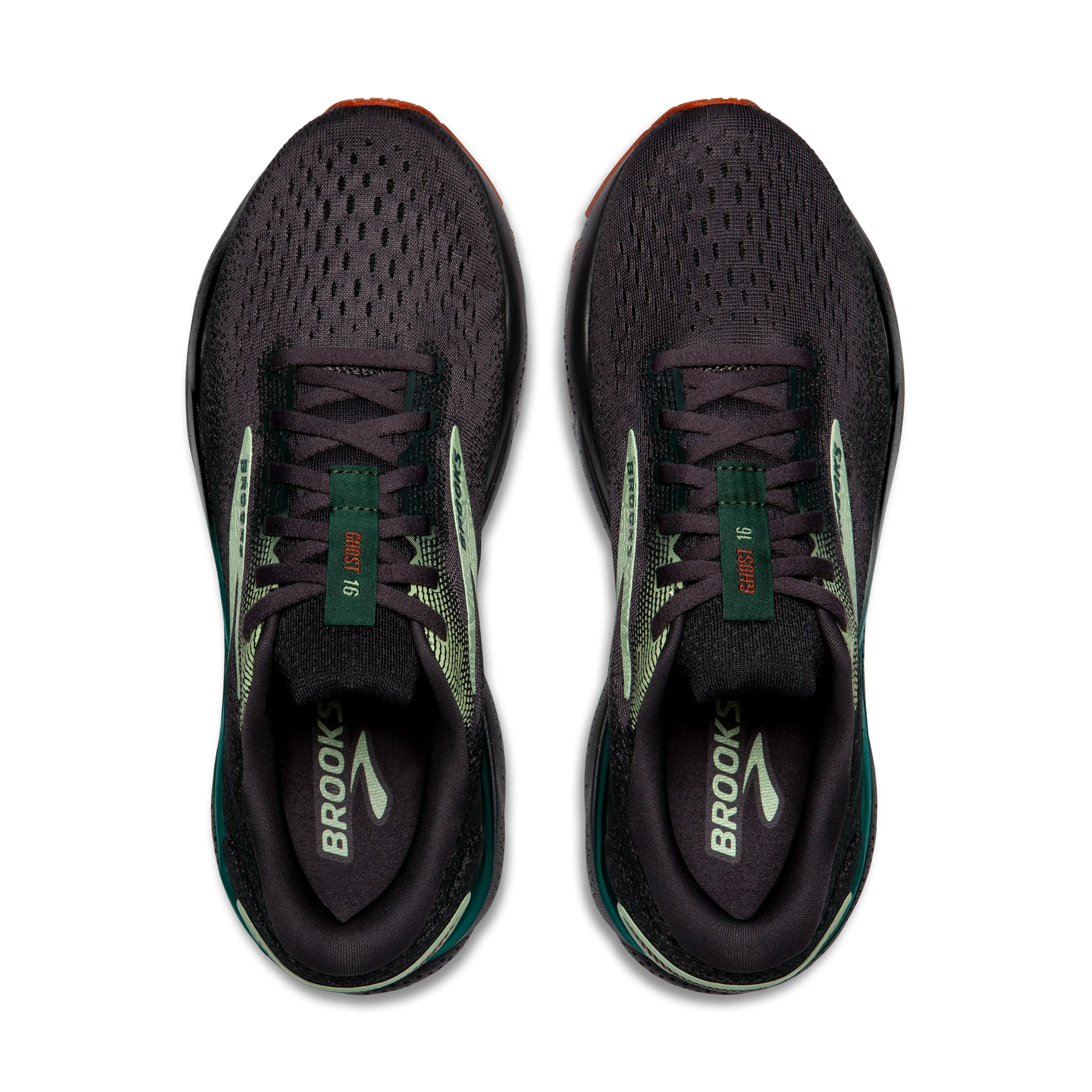 Men's Brooks Ghost 16 Color: Black Pearl / Green