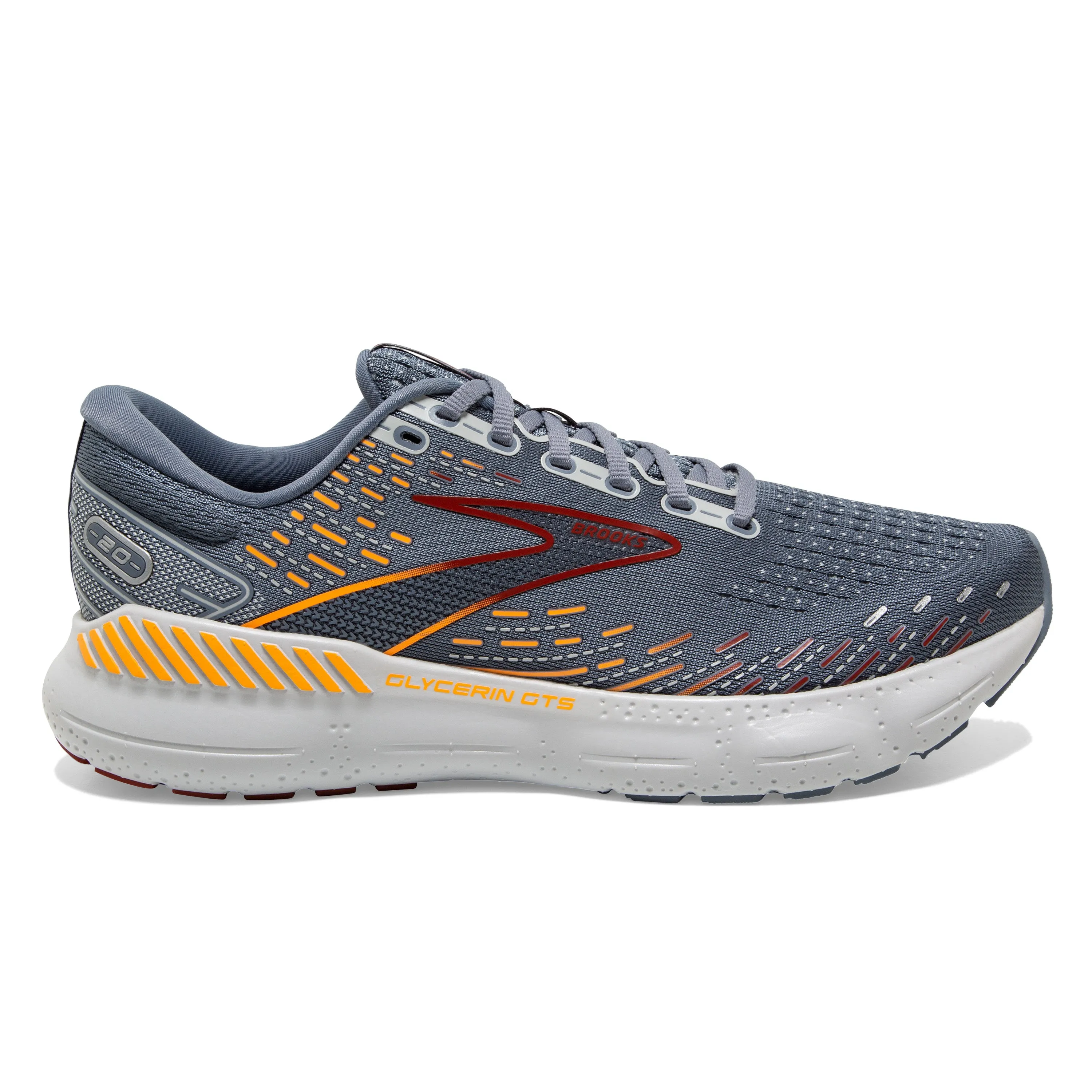 Men's Brooks Glycerin GTS 20 Color: Grey/Chili Oil/Orange