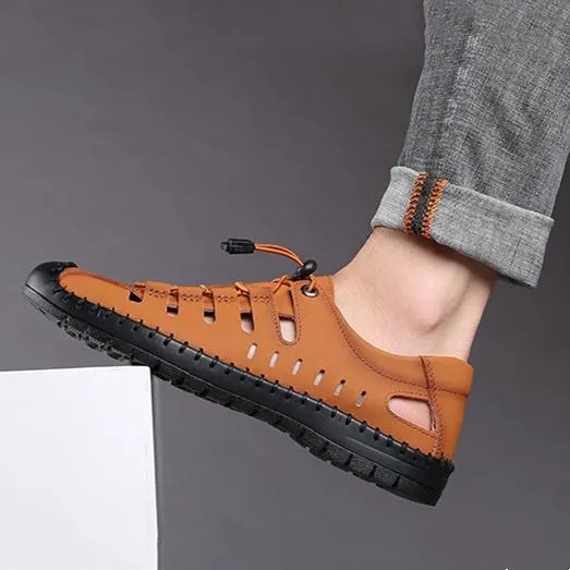 Men's hollow breathable closed toe water sandals elastic front lace sandals
