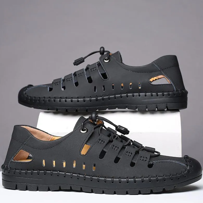 Men's hollow breathable closed toe water sandals elastic front lace sandals