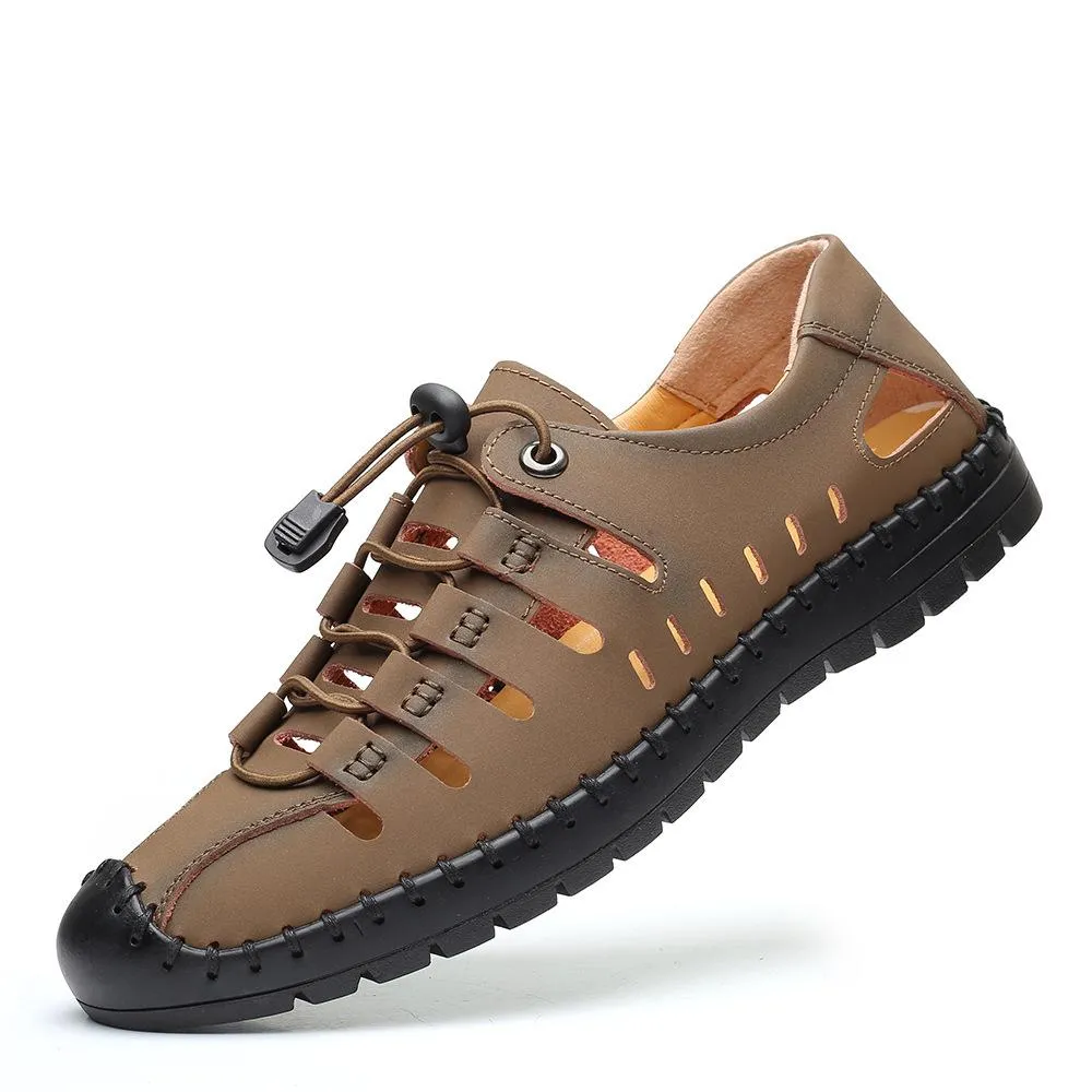 Men's hollow breathable closed toe water sandals elastic front lace sandals