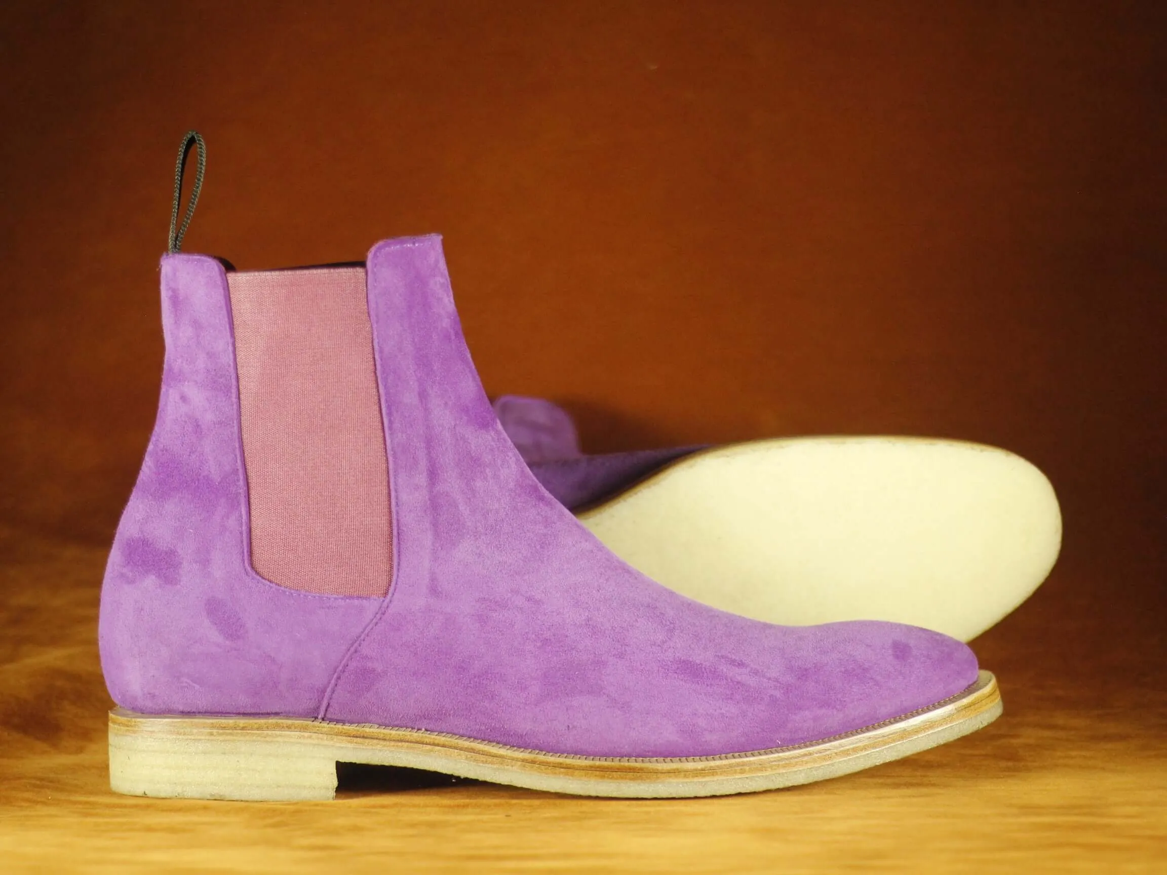 Men's Purple Chelsea Suede Ankle Boot,Handmade Party Boot