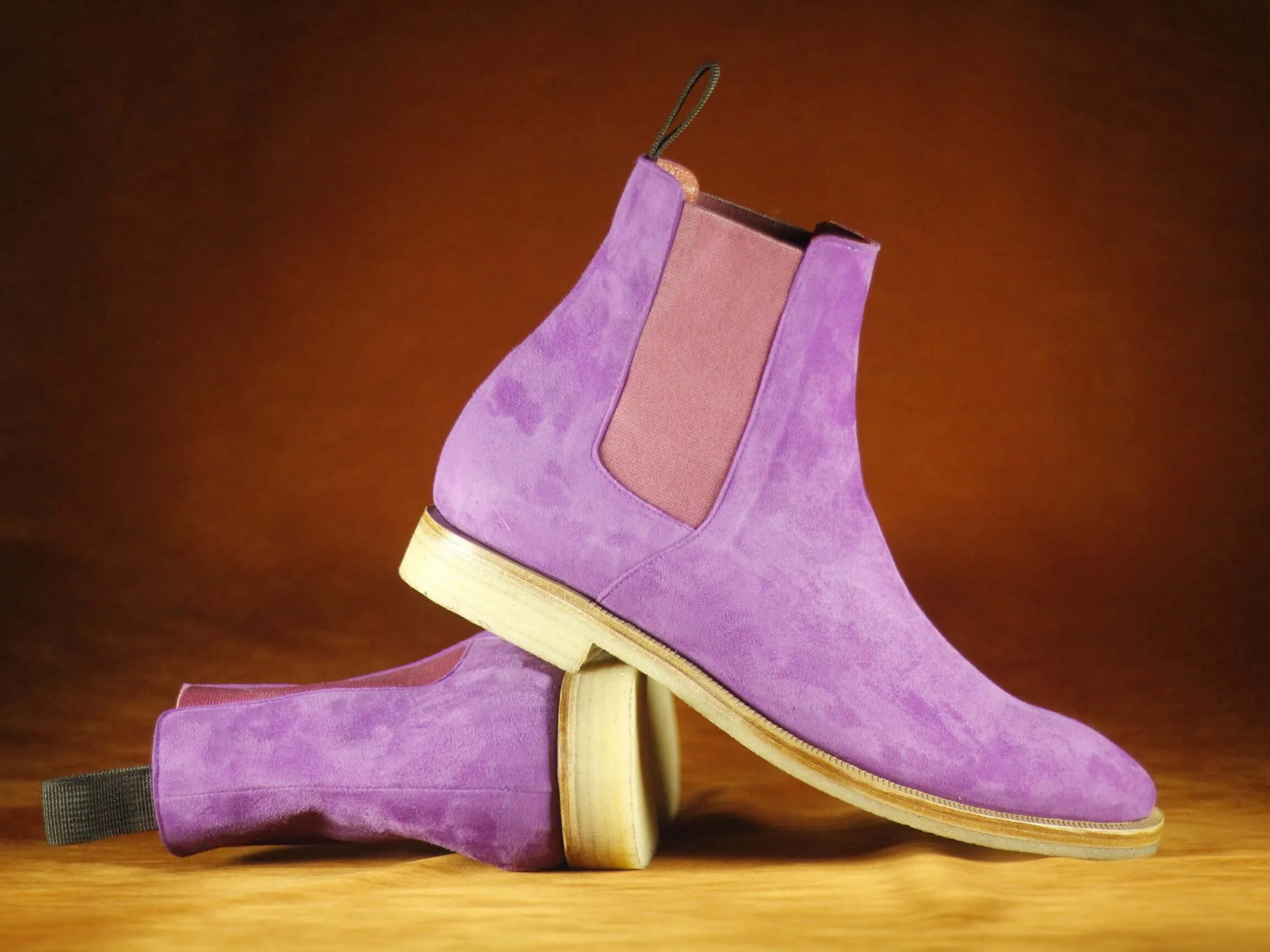 Men's Purple Chelsea Suede Ankle Boot,Handmade Party Boot