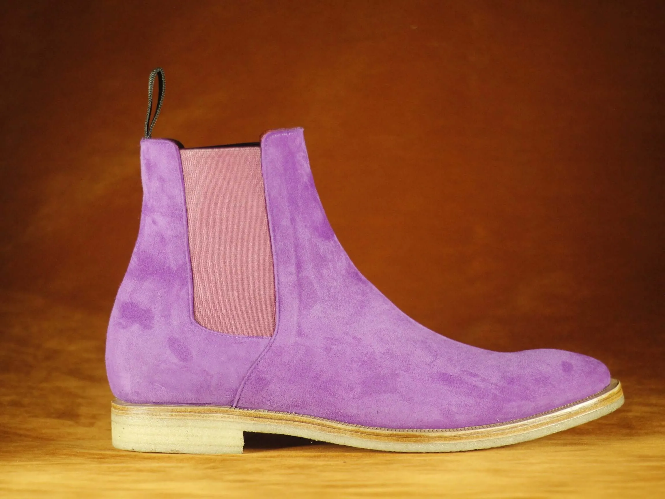 Men's Purple Chelsea Suede Ankle Boot,Handmade Party Boot