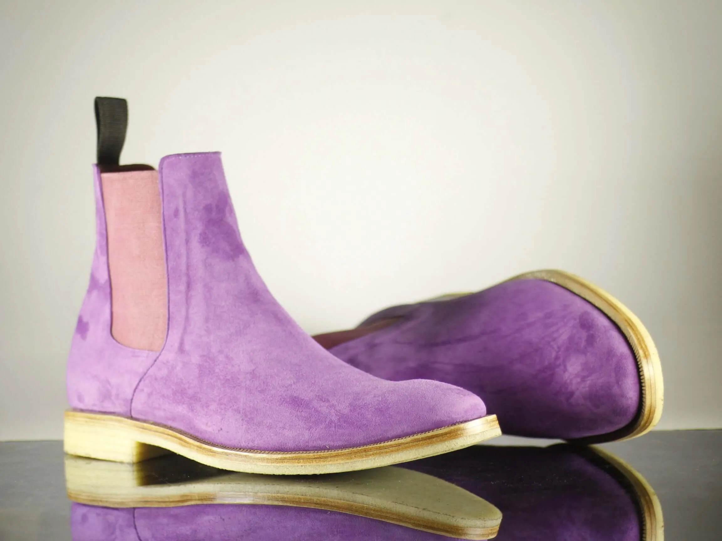 Men's Purple Chelsea Suede Ankle Boot,Handmade Party Boot