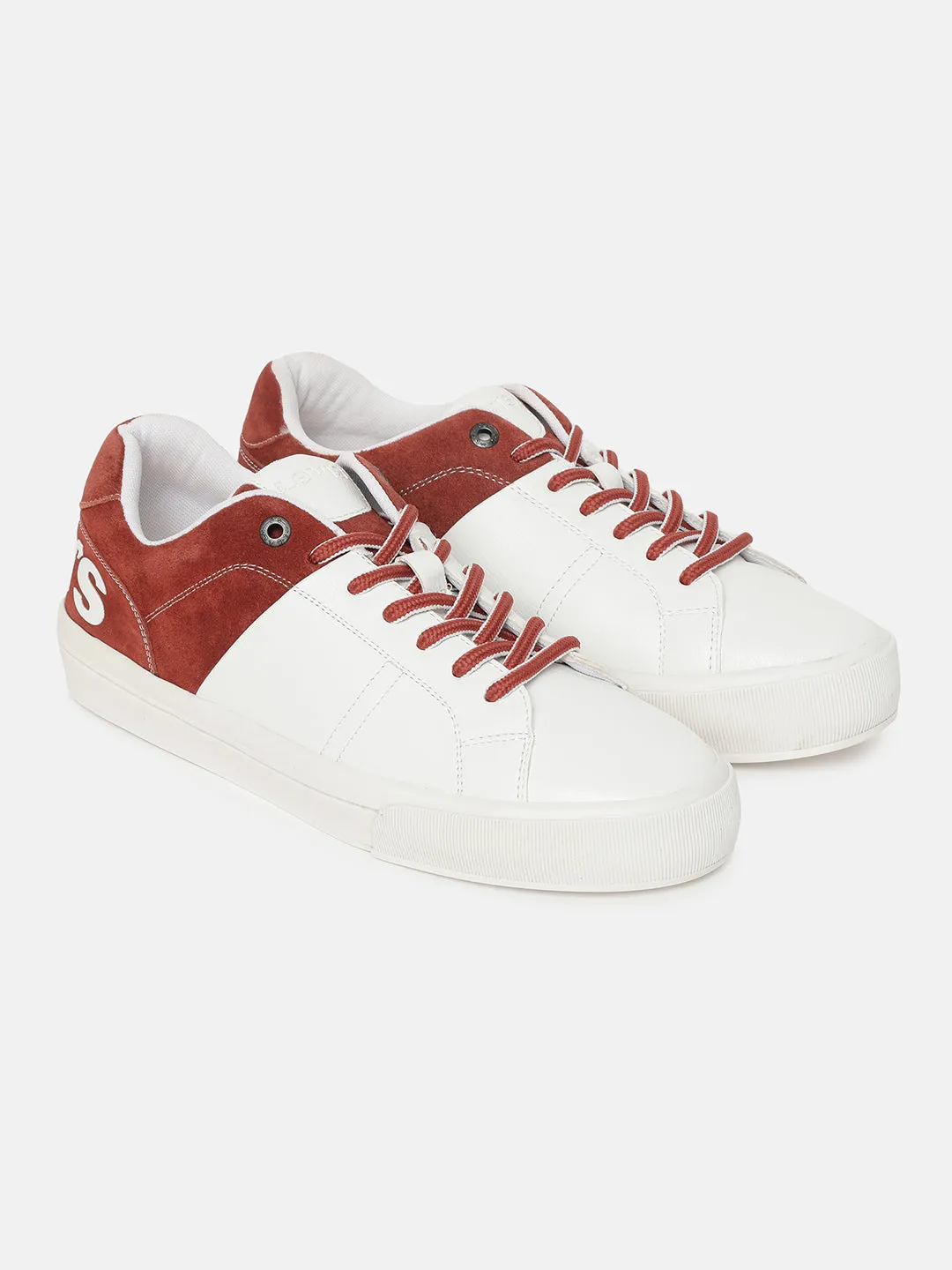 Men's White And Red Colorblock Shoes