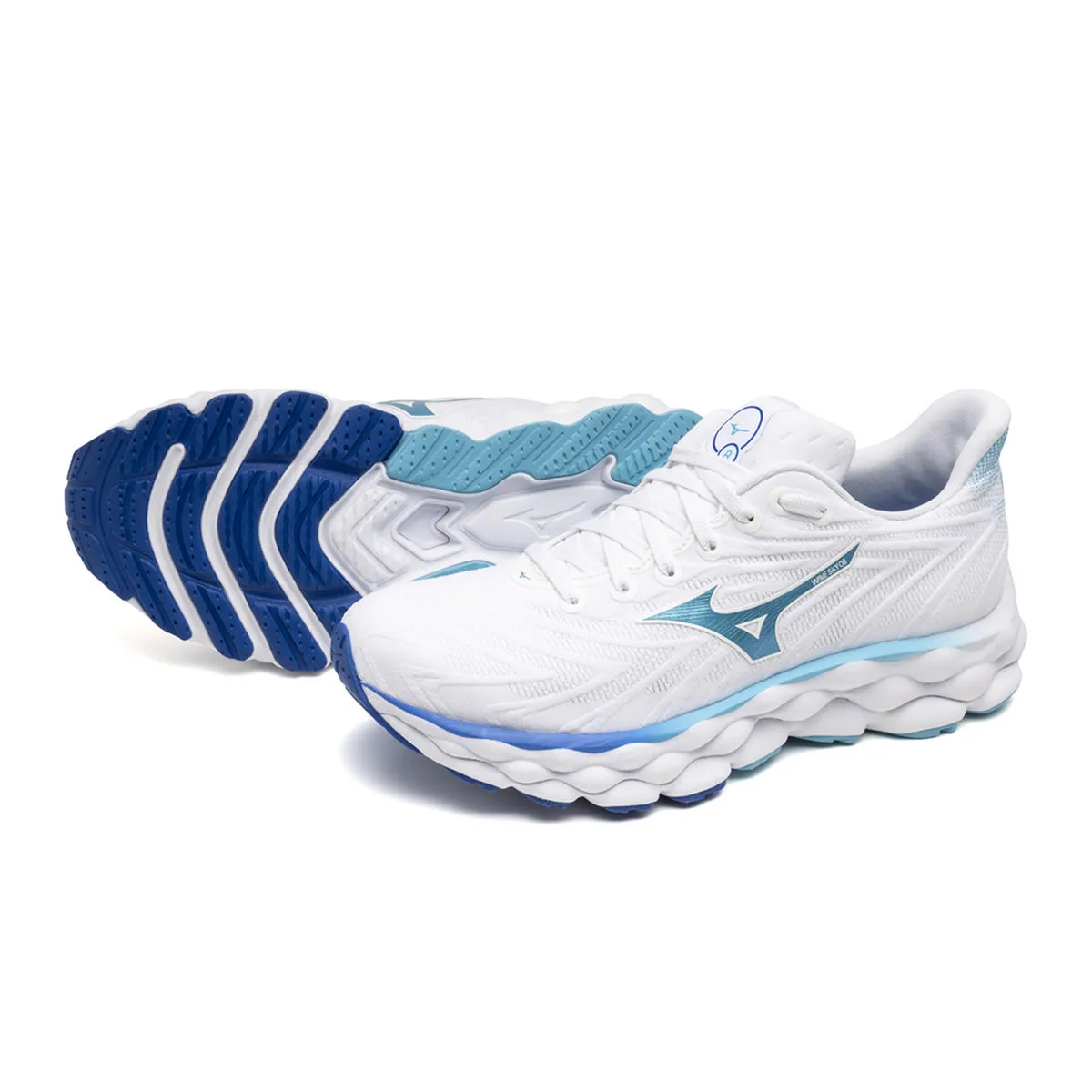 Mizuno Wave Sky 8 Womens | White/laser Blue/mugen Blue