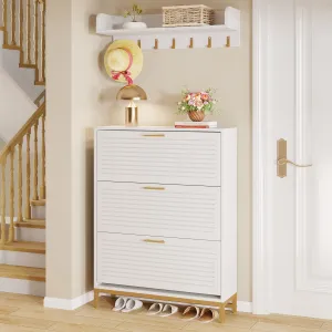 Modern Shoe Cabinet with Wall Mounted Coat Rack & Flip Drawer