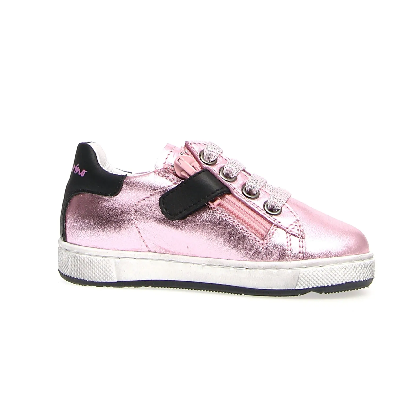 Naturino Girl's Hasselt Zip Metallic Sneaker Shoes - Pink/Black