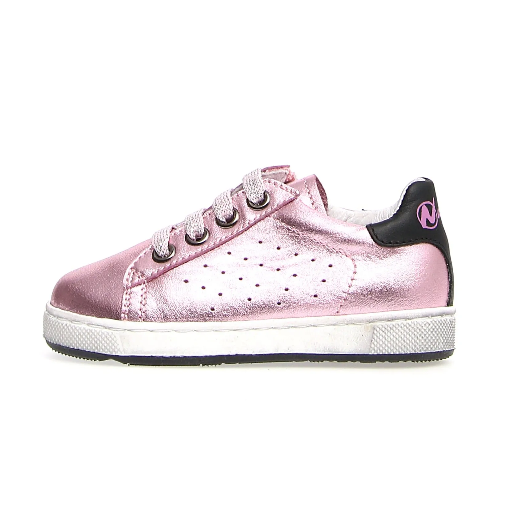 Naturino Girl's Hasselt Zip Metallic Sneaker Shoes - Pink/Black