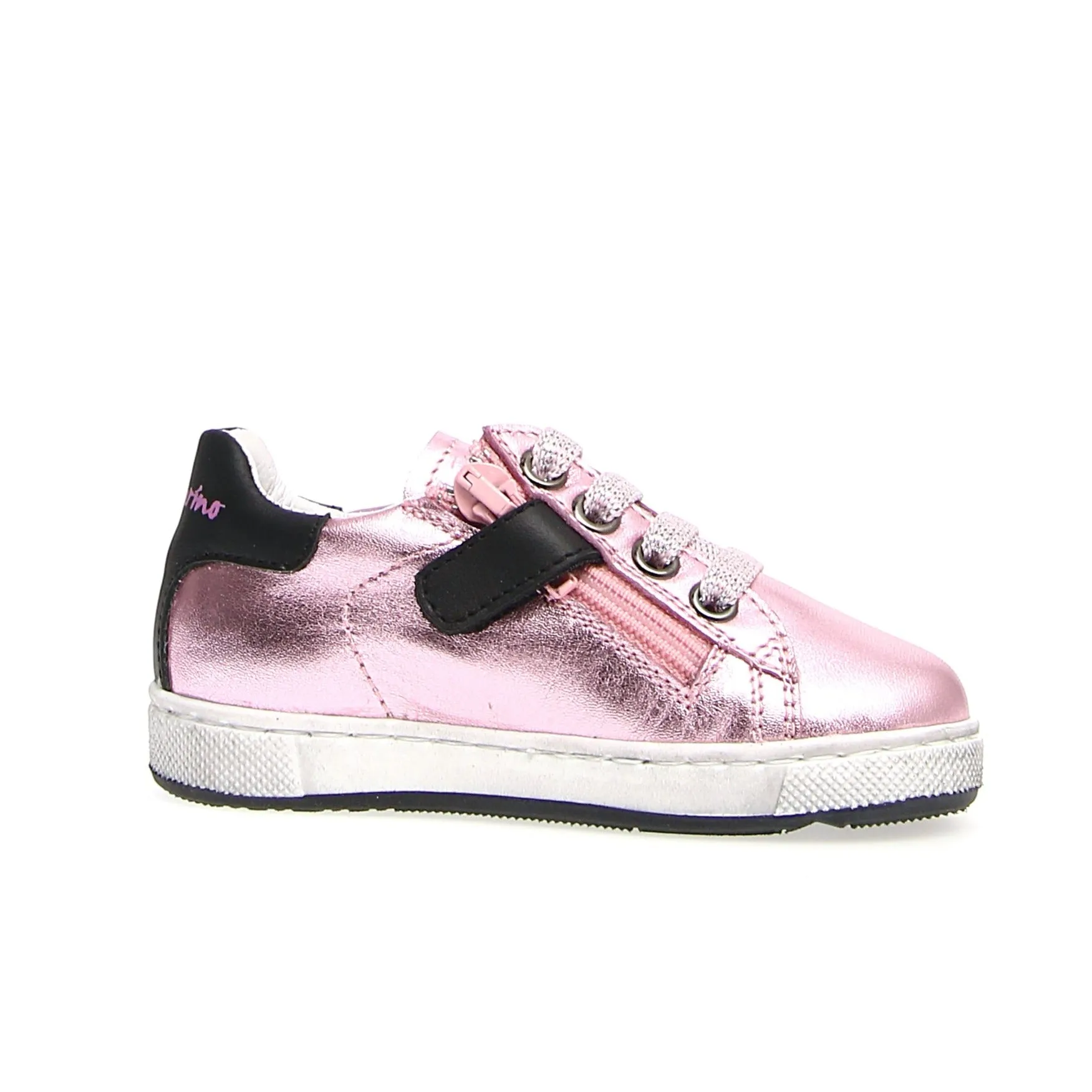 Naturino Girl's Hasselt Zip Metallic Sneaker Shoes - Pink/Black