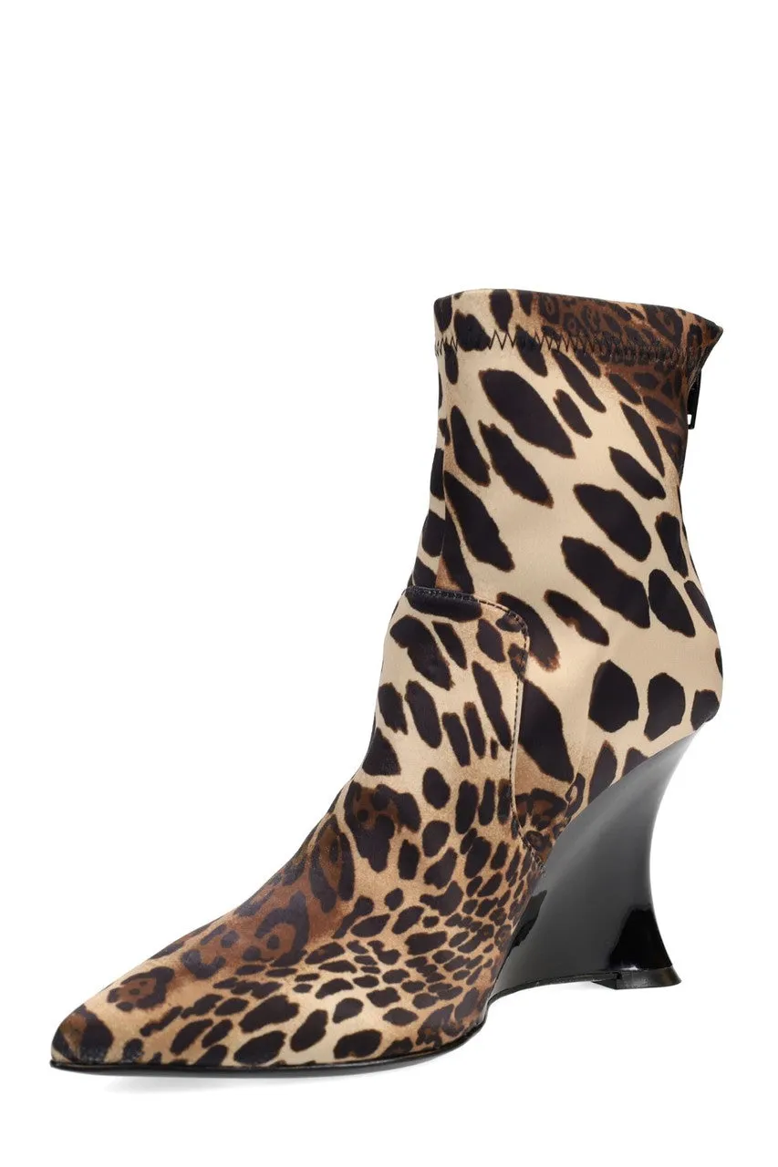 Neko Luxe Leopard Satin Wedge Ankle Boot