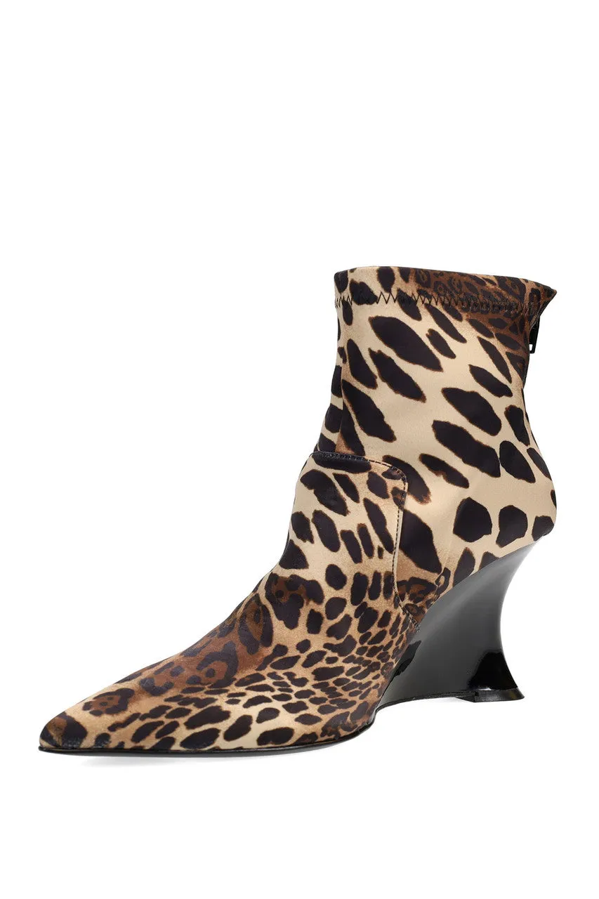 Neko Luxe Leopard Satin Wedge Ankle Boot