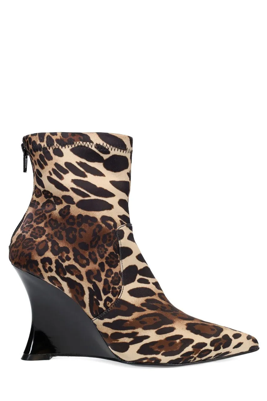 Neko Luxe Leopard Satin Wedge Ankle Boot