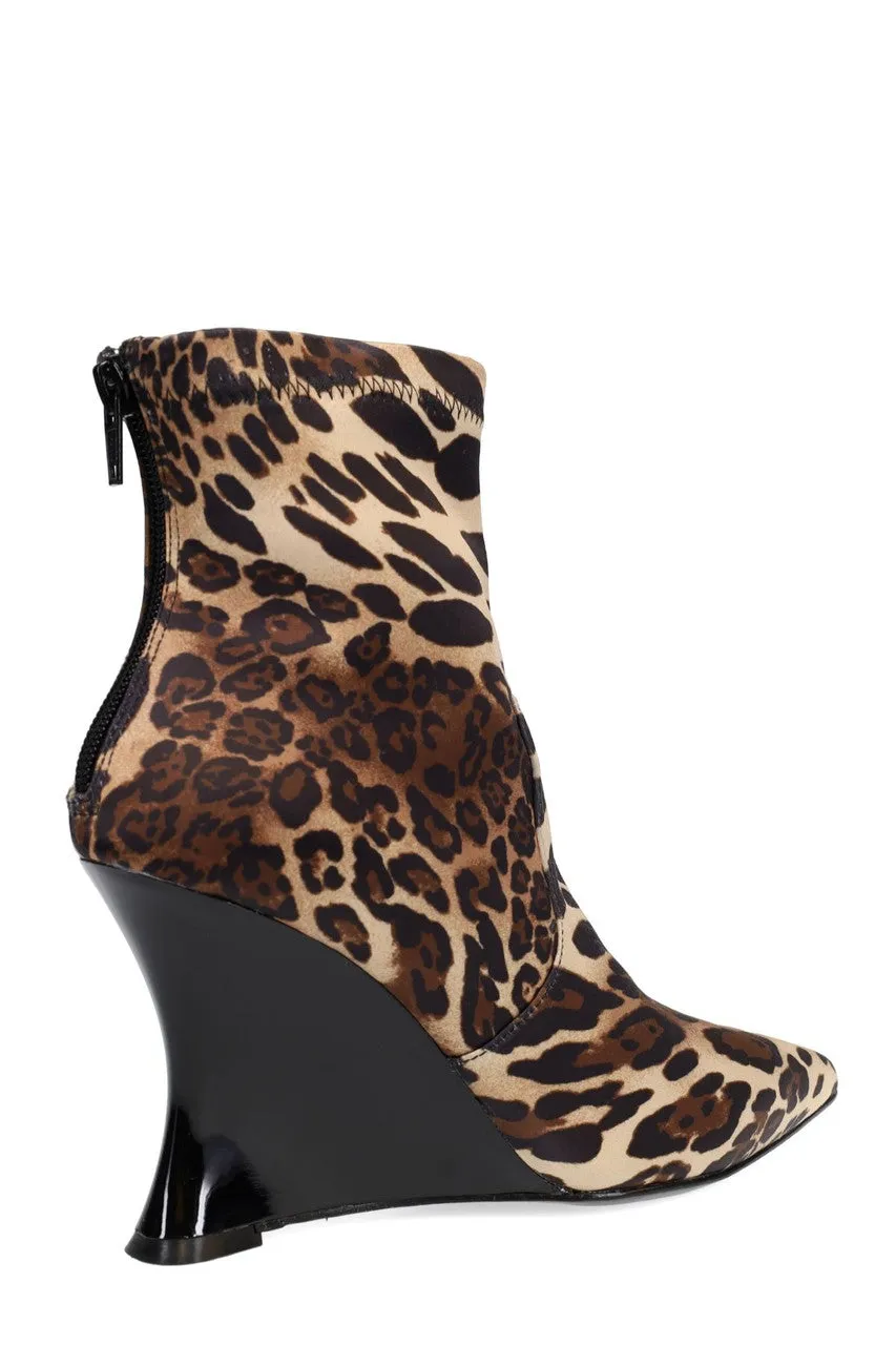 Neko Luxe Leopard Satin Wedge Ankle Boot