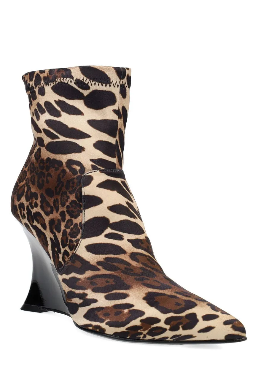 Neko Luxe Leopard Satin Wedge Ankle Boot