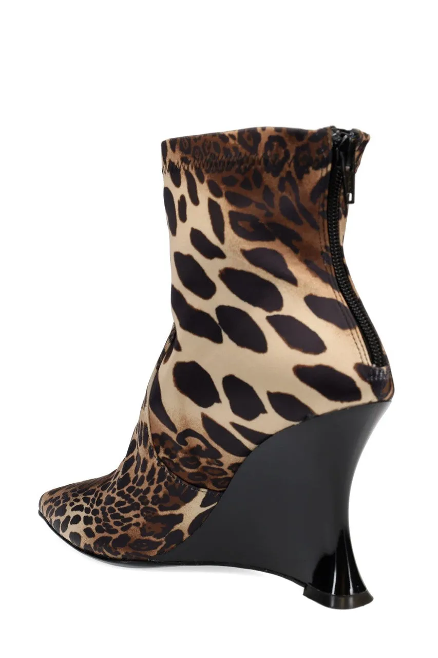 Neko Luxe Leopard Satin Wedge Ankle Boot