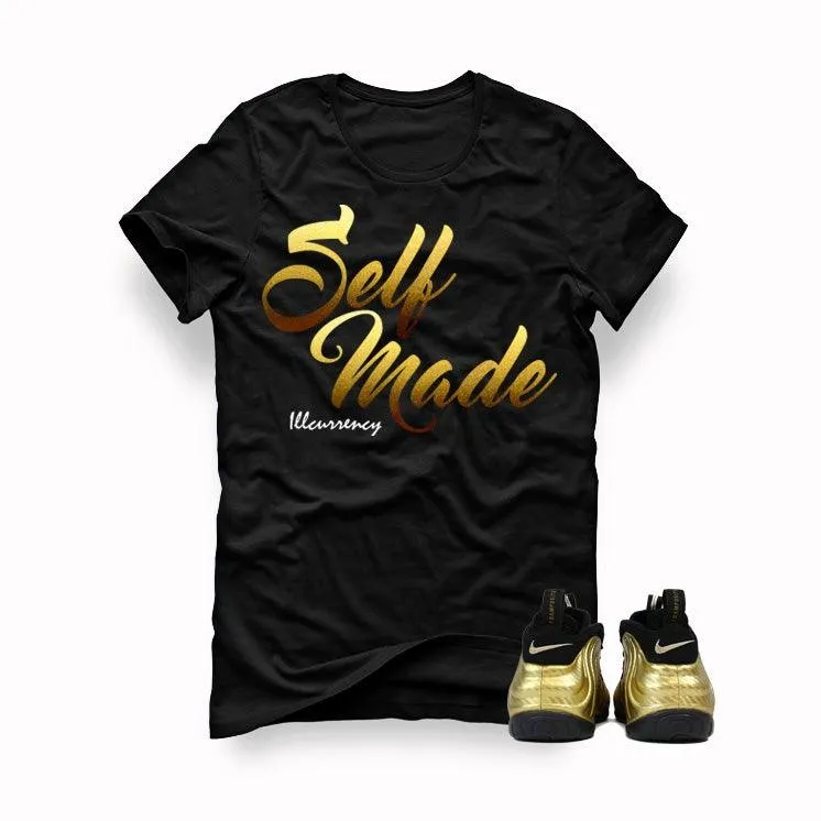 Nike Air Foamposite Pro Metallic Gold Black T Shirt (Self Made)