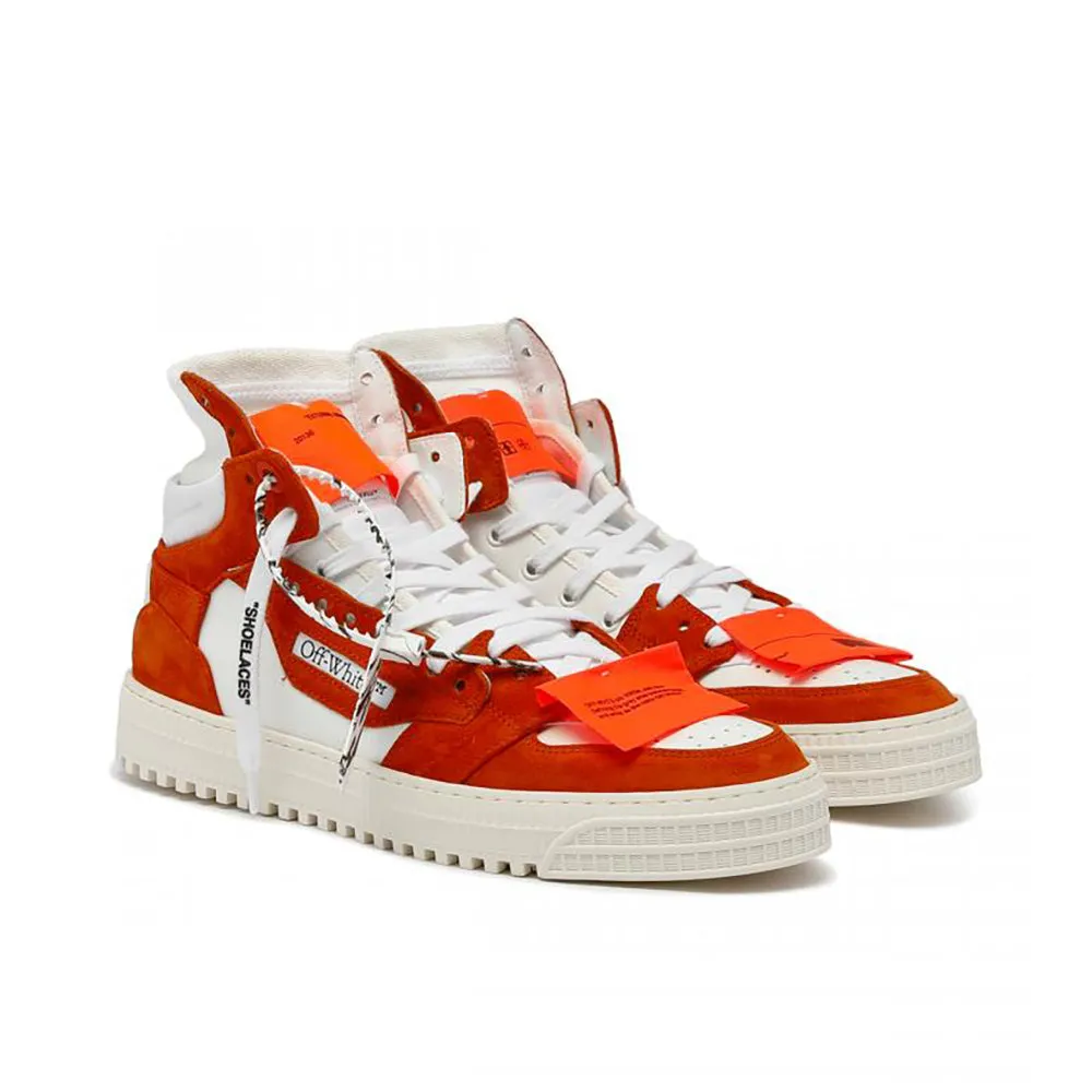 Off-White Men's Court 3.0 High Top Leather Suede Sneakers Orange White