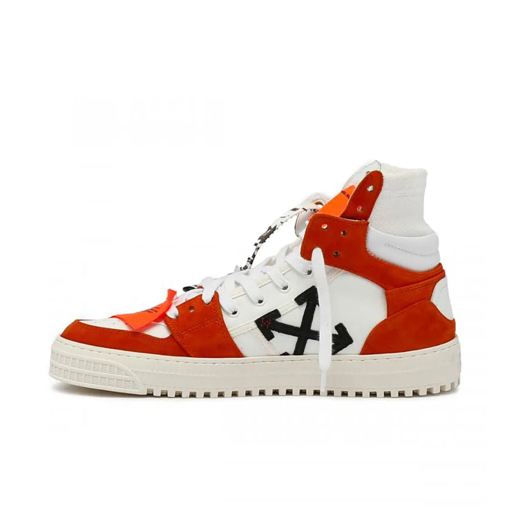 Off-White Men's Court 3.0 High Top Leather Suede Sneakers Orange White