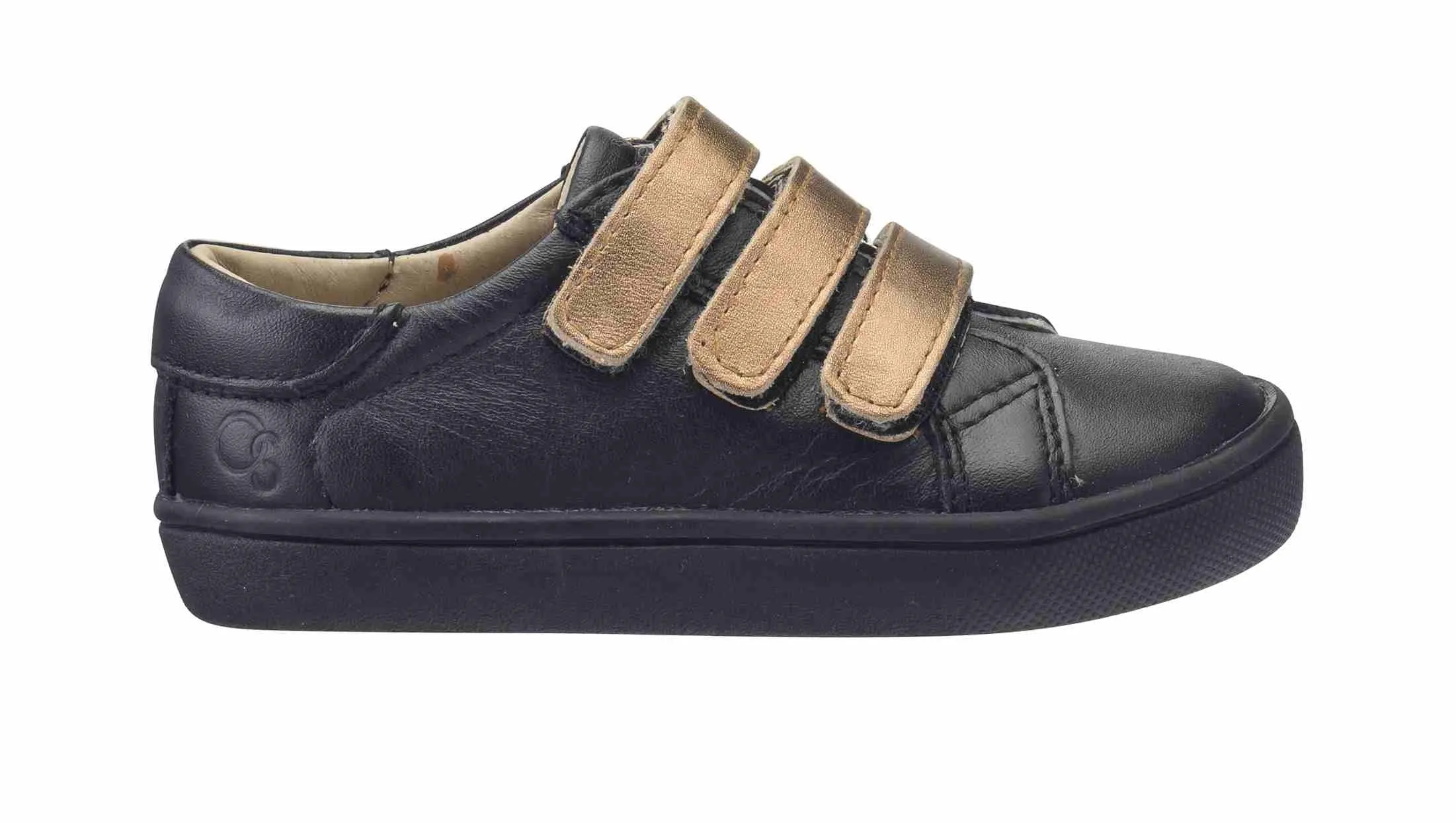 Old Soles Boy's and Girl's 6012 Edgey Markert Black Old Gold Leather Triple Hook and Loop Sneaker