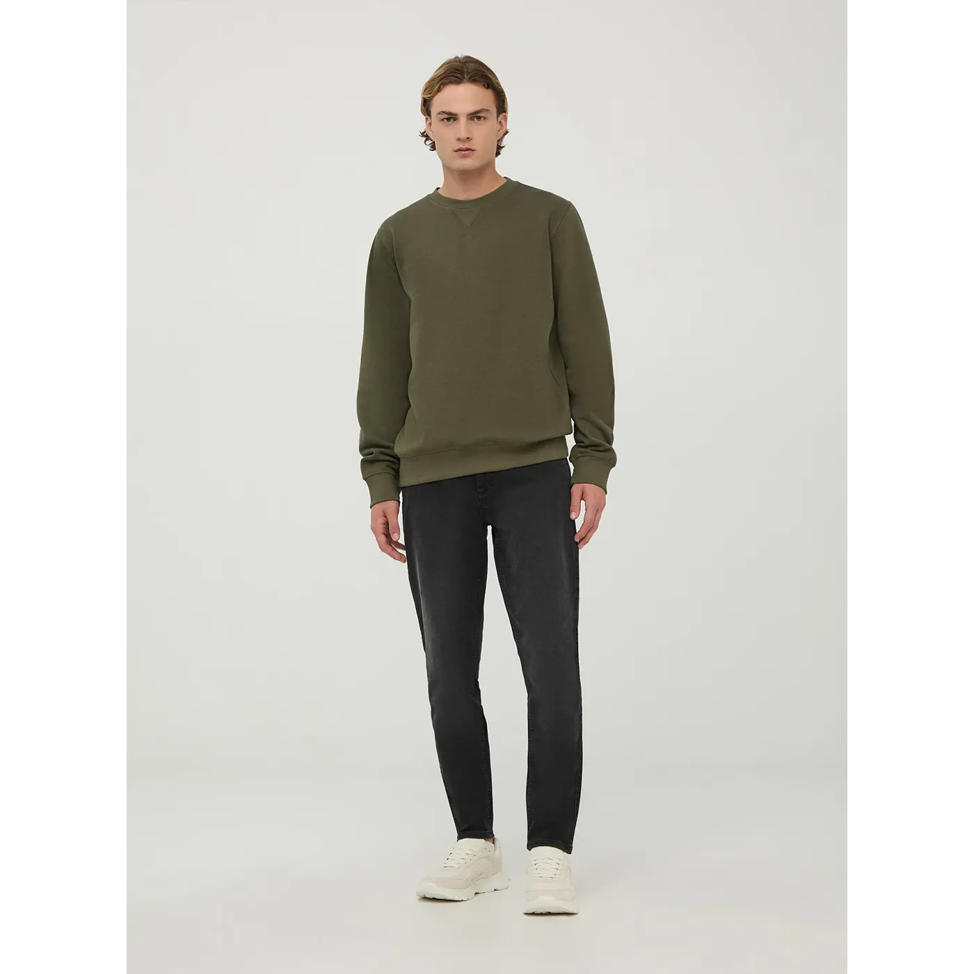 Olive Basic Regular Fit Sweatshirt