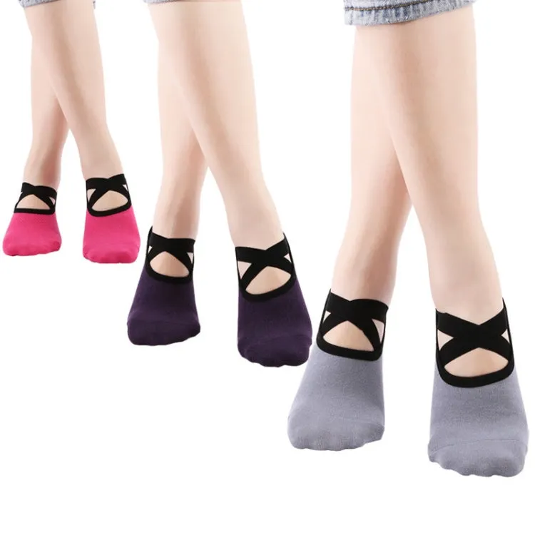 One Pair Ladies Cross Strap Version Edging Backless Yoga Socks Non-slip Boat Socks, Size:One Size(Black)